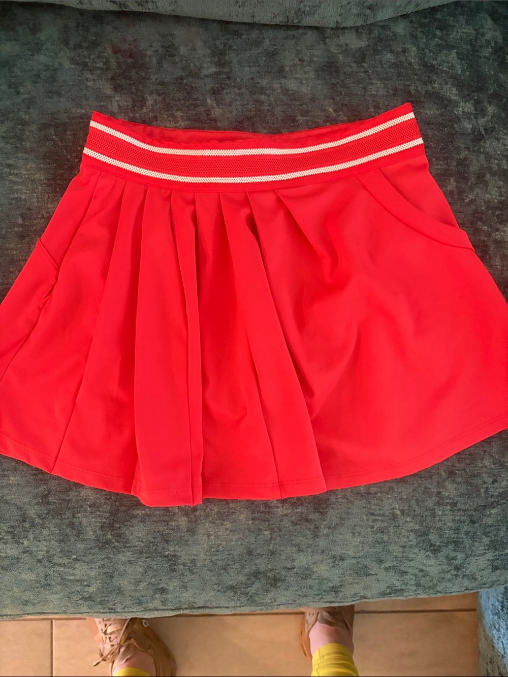 Free People Vibrant Red Pleated Mini Skirt with Striped Waistband